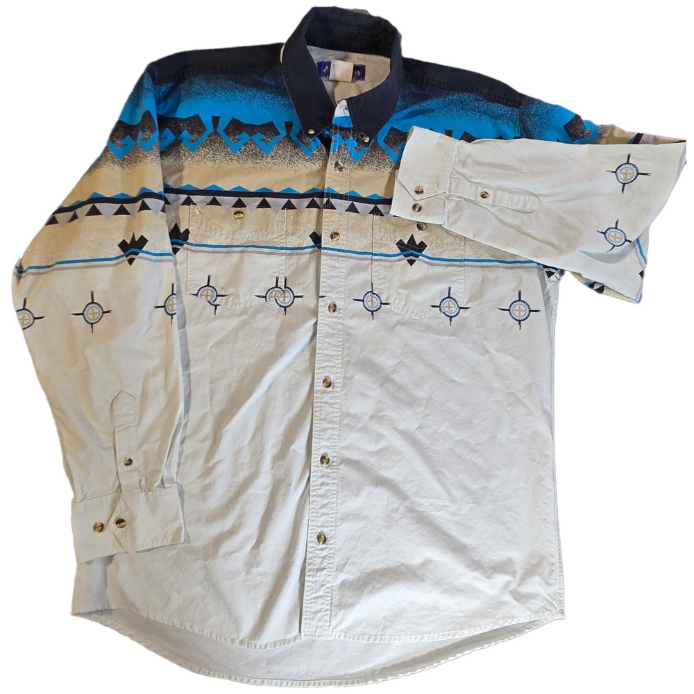 Vintage Southwestern Western Shirt Large Geometric Cotton Alamosa Mens Cowboy